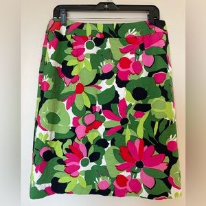 Talbots Floral Silk Cotton Blend A-Line Stretch Skirt Size 10